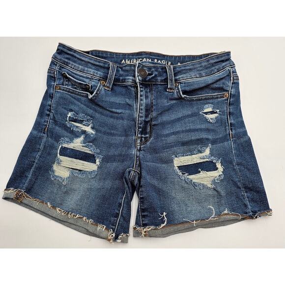 American Eagle Outfitters Women's Size 6 Next Level Distressed Midi Jean Shorts - Picture 1 of 8